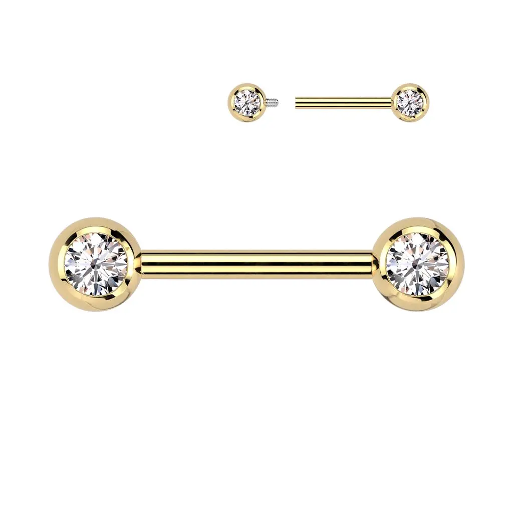 MARRE Zlacený piercing do bradavky TITAN, čiré zirkony