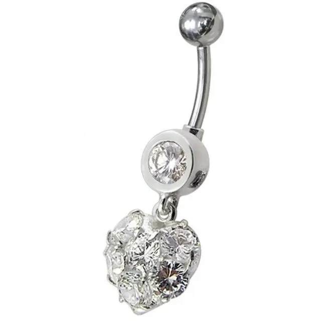 S4U Stříbrný piercing do pupíku - srdíčko (čirá) - BP01057-C