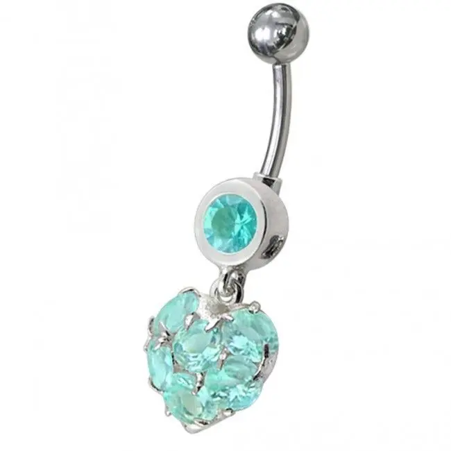 S4U Stříbrný piercing do pupíku - srdíčko (tyrkysová) - BP01057-Q