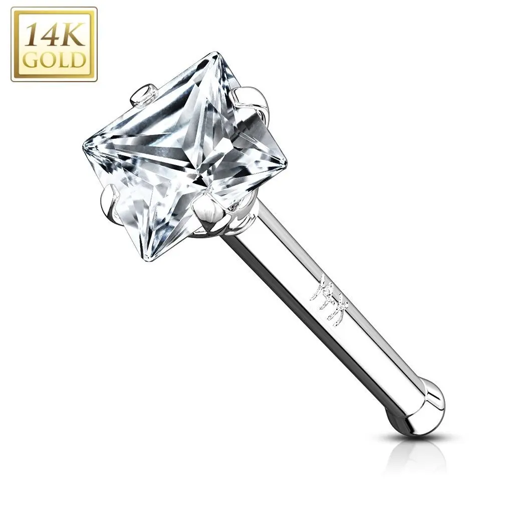 Zlatý piercing do nosu - čtvercový zirkon, Au 585/1000 - ZL01024-WG