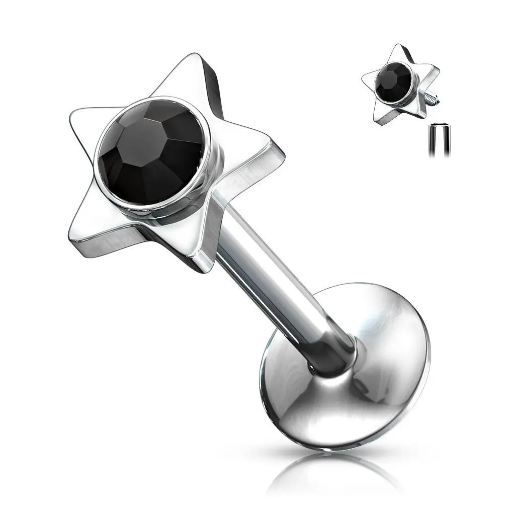 Piercing do brady - labreta hvězda (černá) - LB01026-K