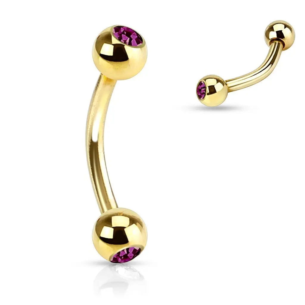 Pozlacený piercing do obočí s kamínky (fialová) - OB01088-A