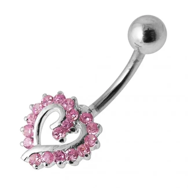 S4U Stříbrný piercing do pupíku srdíčko (růžová) - BP01026-P