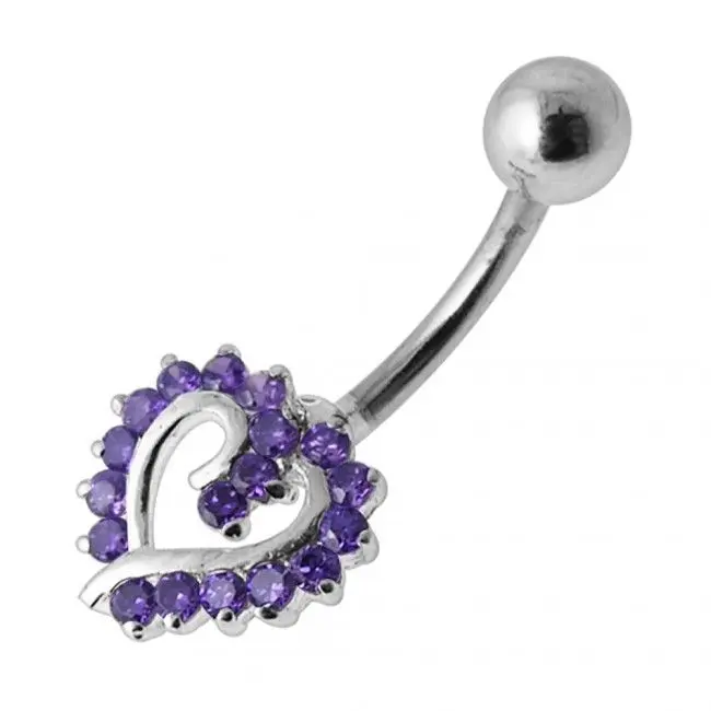 S4U Stříbrný piercing do pupíku srdíčko (tmavě fialová) - BP01026-A