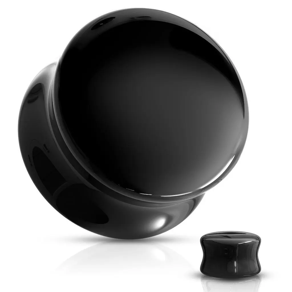 Skleněný plug do ucha černý (14 mm) - PL01250K-14