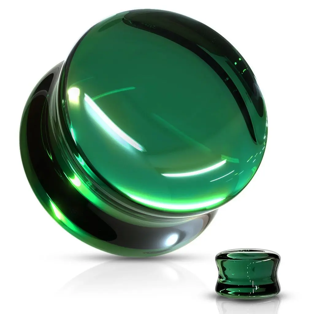 Skleněný plug do ucha zelený (14 mm) - PL01250G-14