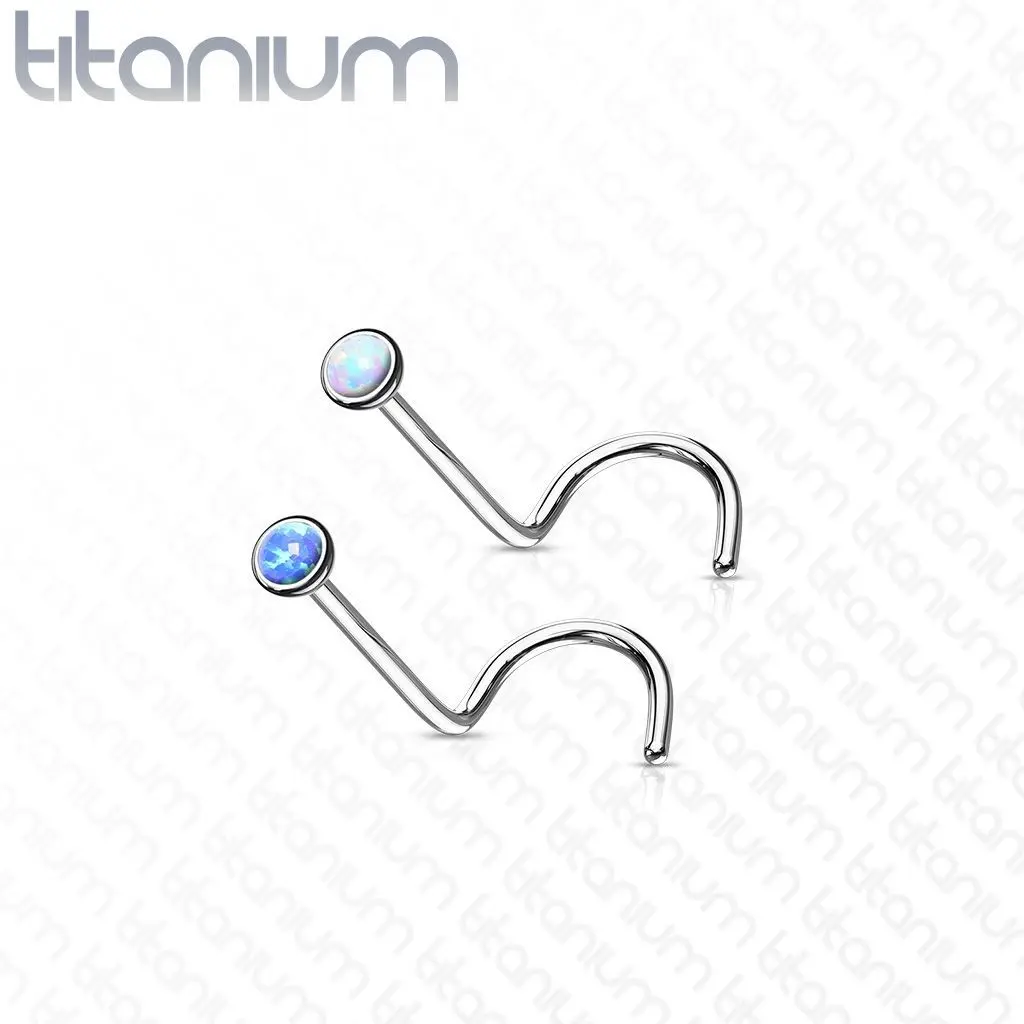 Zahnutý piercing do nosu - titan, opál 2 mm (modrá) - TIT1059-OP05