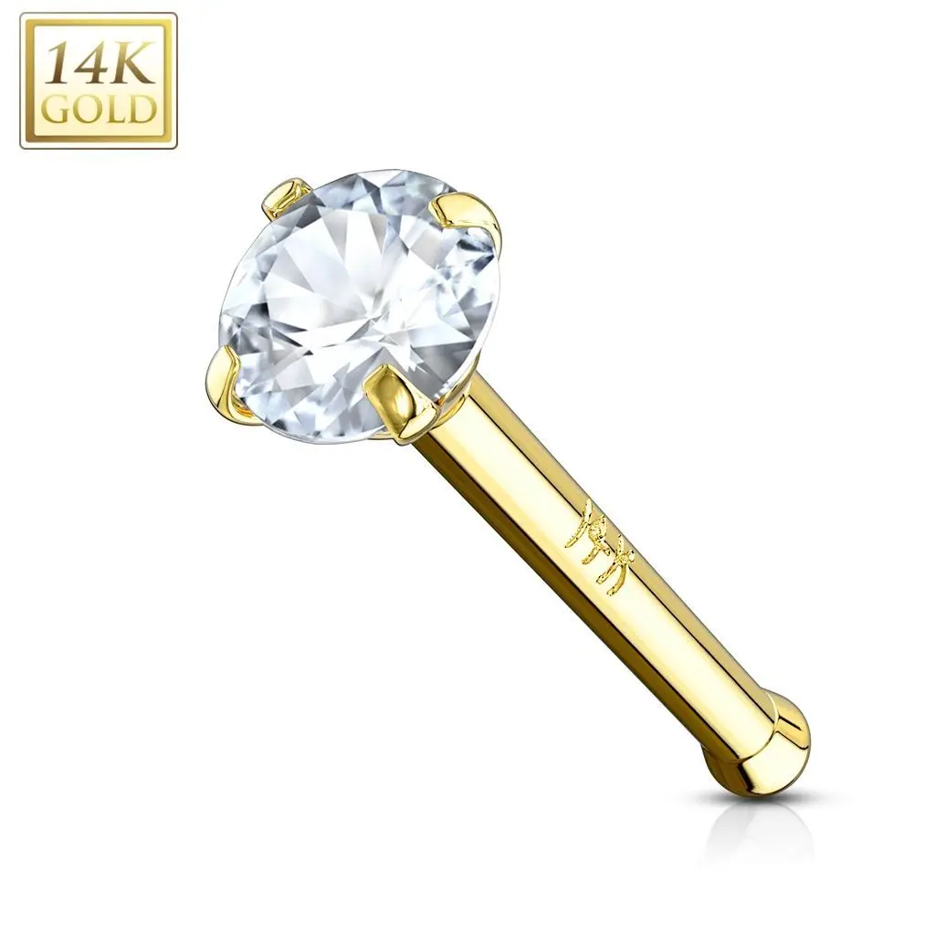 Zlatý piercing do nosu, Au 585/1000 (čirá, 0,09 g) - ZL01126C-YG