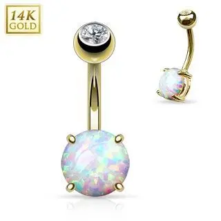 Zlatý piercing do pupíku s opál velký, Au 585/1000 - ZL01046-YG