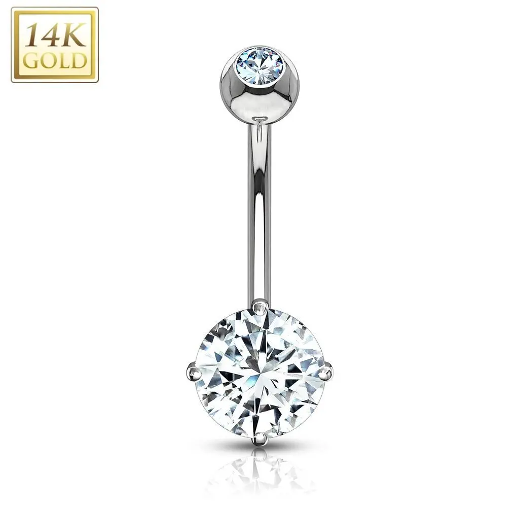Zlatý piercing do pupíku - čiré zirkony, Au 585/1000 - ZL01082C-WG