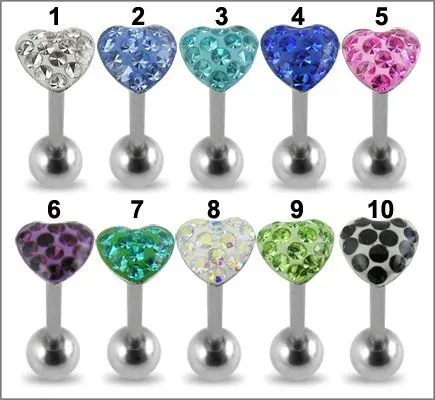 Piercing do jazyku činka se Swarovski krystalky srdce PBFDTN03