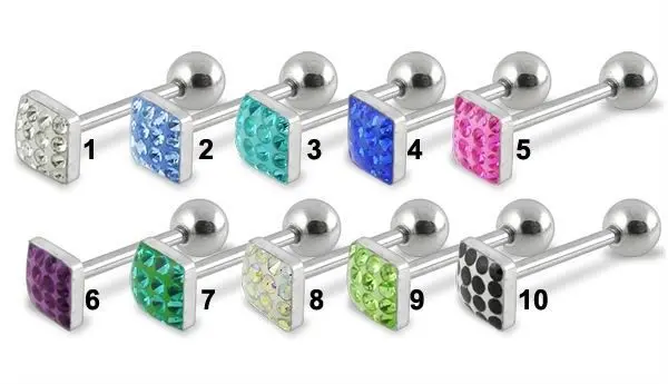Piercing do jazyku činka se Swarovski krystalky kostka PJ01182
