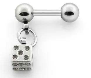 Piercing do ucha činka chirurgická ocel hrací kostka