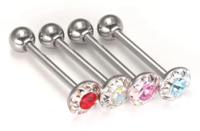 Piercing do jazyku činka s krystalky PPUB207