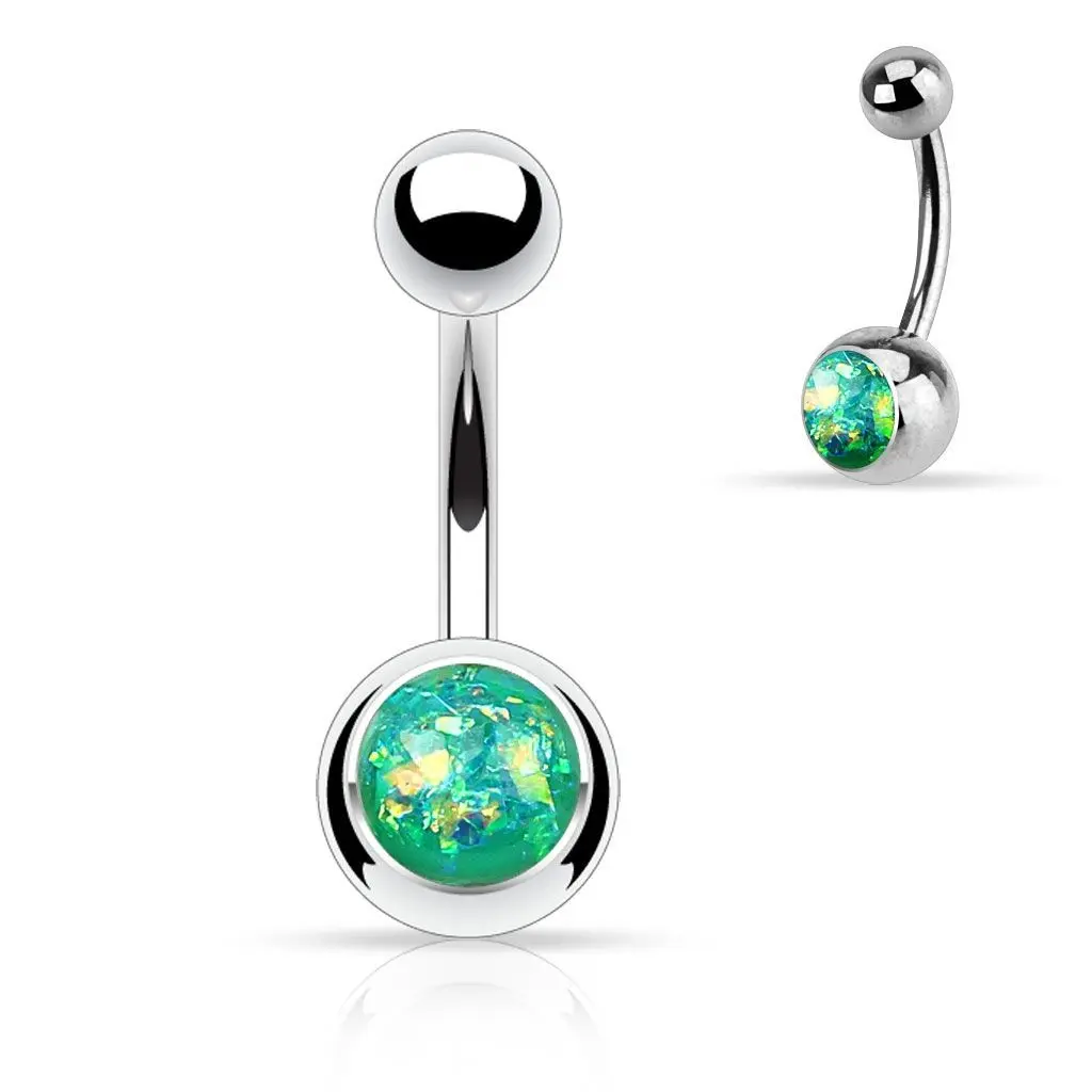Piercing do pupíku - banánek zelený glitrový