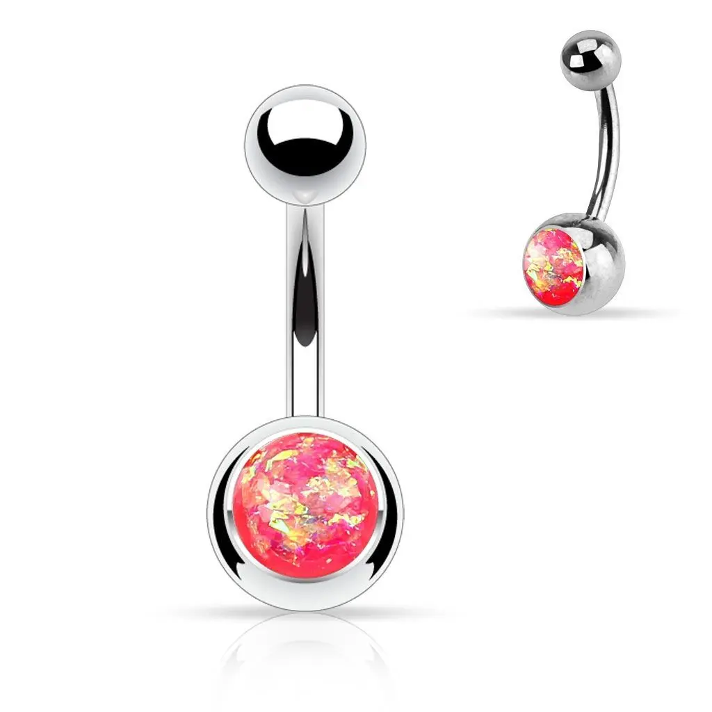 Piercing do pupíku - banánek růžový glitrový