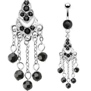 S4U Visací piercing do pupíku s černými zirkony - WP01210
