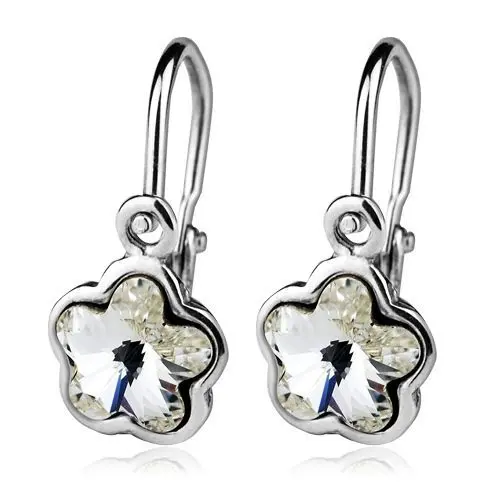 S4U Dětské stříbrné náušnice - kytička, Crystals from SWAROVSKI, barva: Crystal - CS1040-C