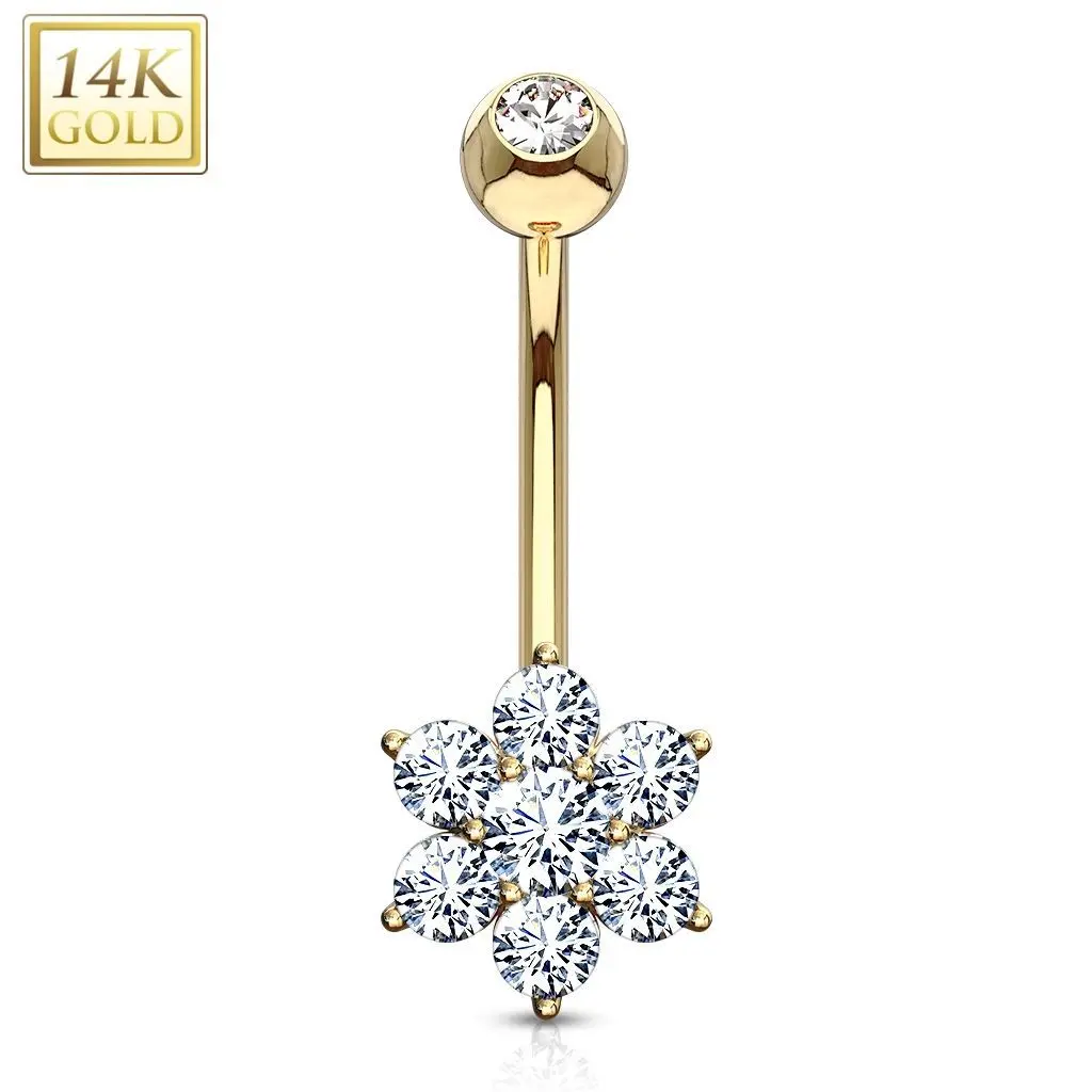 Zlatý piercing do pupíku - kytička, Au 585/1000 - ZL01067-YG