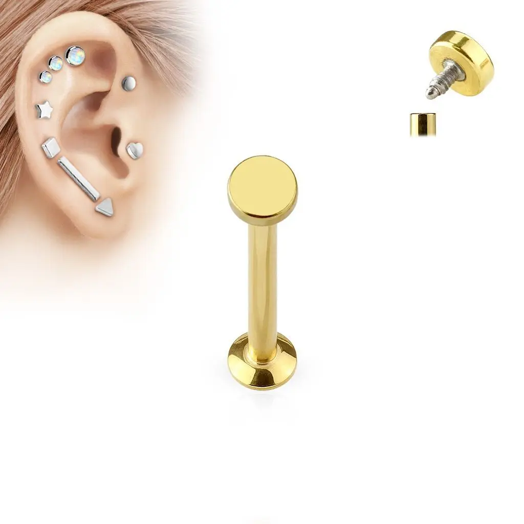 S4U Zlatý piercing do brady - labreta 1,2 x 6 mm, kolečko 3 mm - LB1029GD-12063