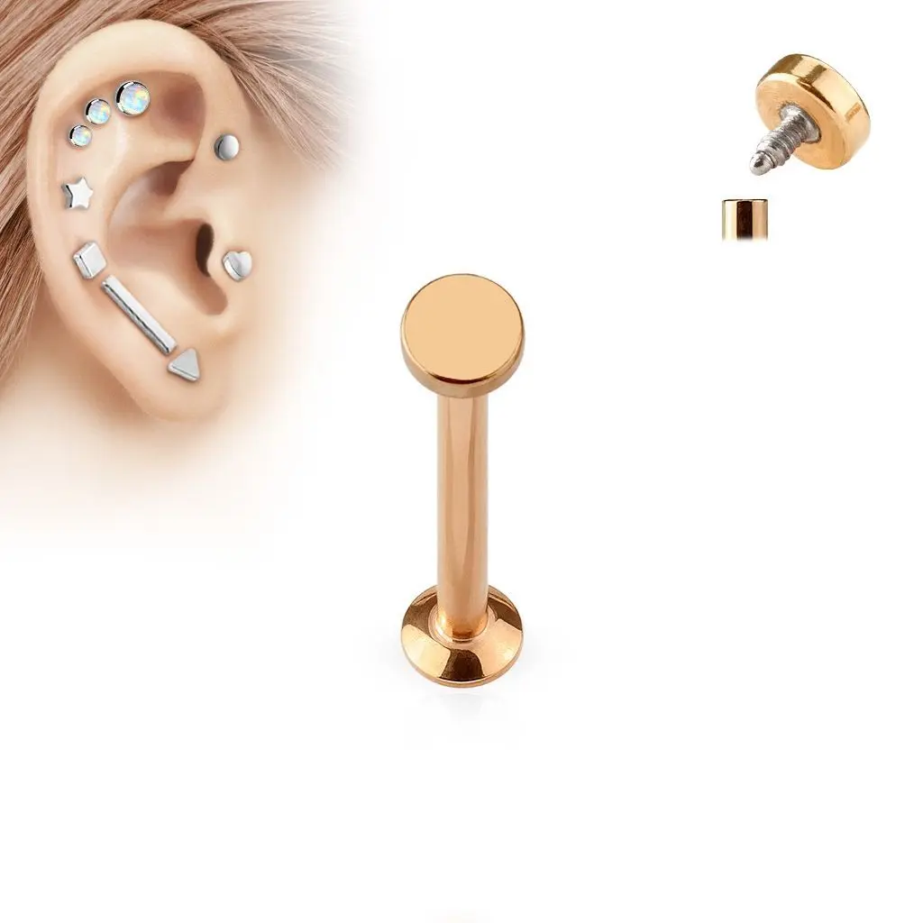 S4U Zlatý piercing do brady - labreta 1,2 x 6 mm, kolečko 3 mm - LB1029RD-12063