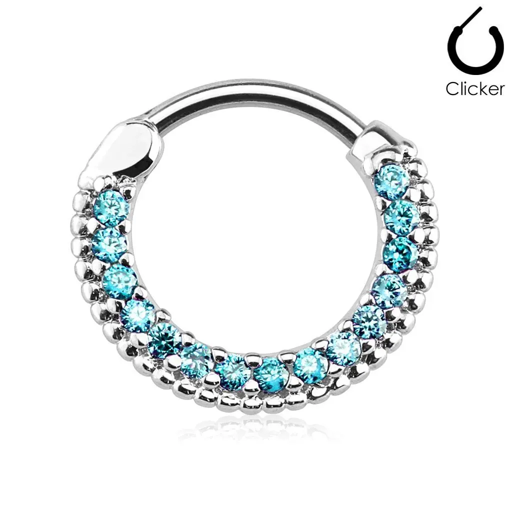 Piercing do nosu - septum, tyrkysové kamínky - NS0031-Q
