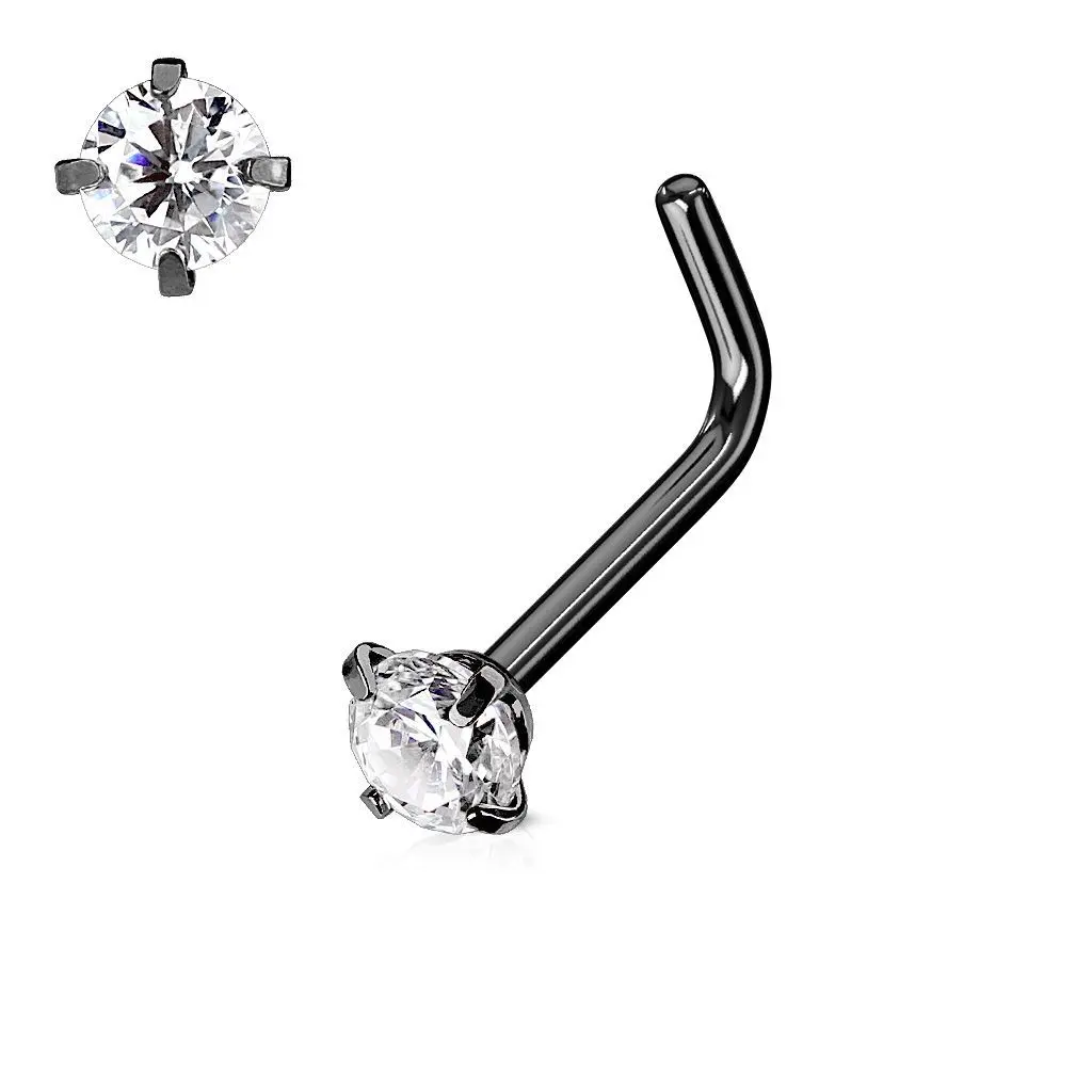 Černý piercing do nosu, čirý kamínek 3 mm - N0066-KC