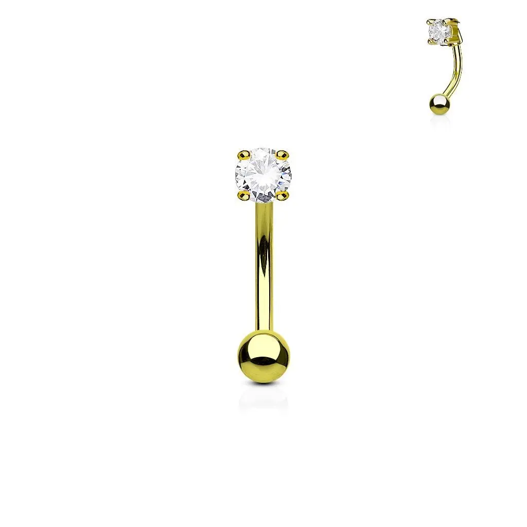 Zlacený piercing do obočí - zirkon, čirá barva