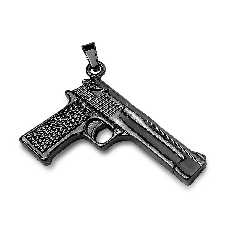 S4U Černý ocelový přívěsek pistole - OPP1105-K