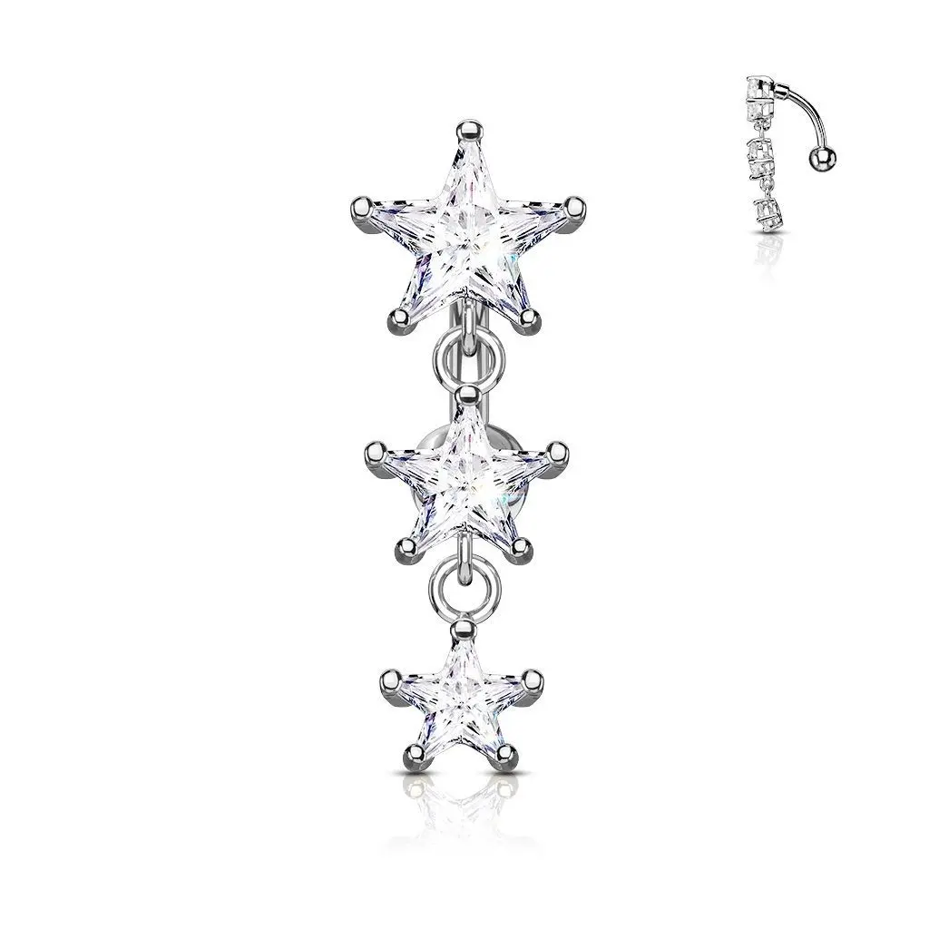 Obrácený piercing do pupíku s hvězdičkami - WP0010-C