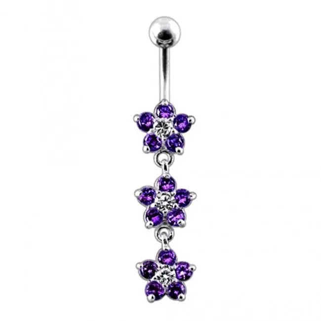 S4U Stříbrný piercing do pupíku - kytičky (fialová) - BP01177-A