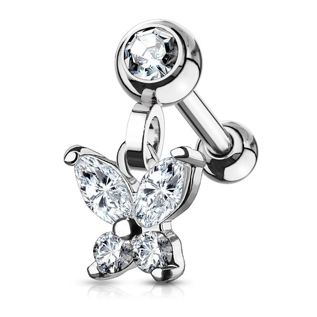 Cartilage piercing do ucha s motýlkem, čiré zirkony - CP1002-ST