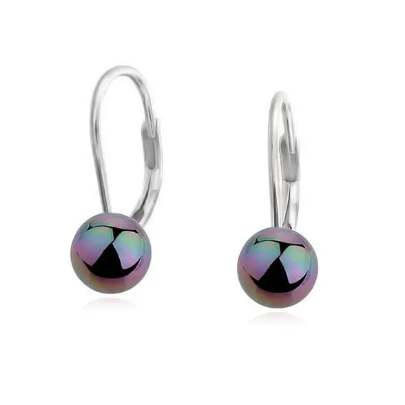 NUBIS Stříbrné náušnice - duhové perly 6 mm - NBP1022-06
