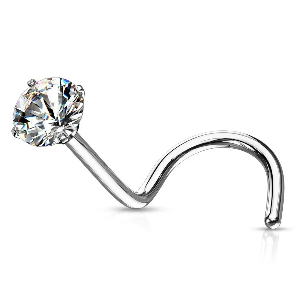 Zahnutý piercing do nosu - čirý zirkon (2,5 mm) - N0136C-025