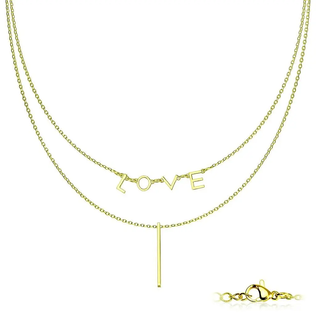 S4U Dvojitý ocelový náhrdelník LOVE zlacený - OPD0218-GD