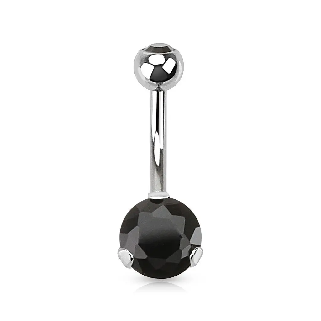 Piercing do pupíku - banánek se zirkony (černá, 1,6 x 10 mm)