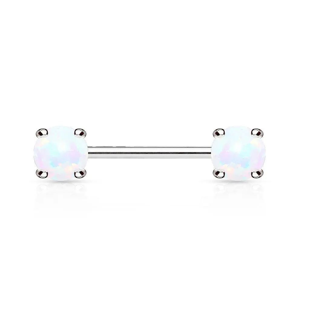Piercing do bradavky, bílé opály - BR01023-WH
