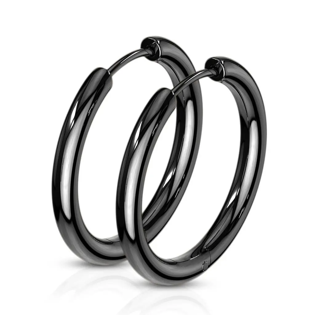 Černé ocelové náušnice - kruhy 21 mm - OPN1119K-21