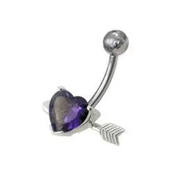 S4U Stříbrný piercing do pupíku - srdíčko probodnuté (fialová) - BP01020-A