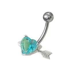 S4U Stříbrný piercing do pupíku - srdíčko probodnuté (tyrkysová) - BP01020-Q