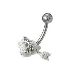 S4U Stříbrný piercing do pupíku - srdíčko probodnuté (čirá) - BP01020-C