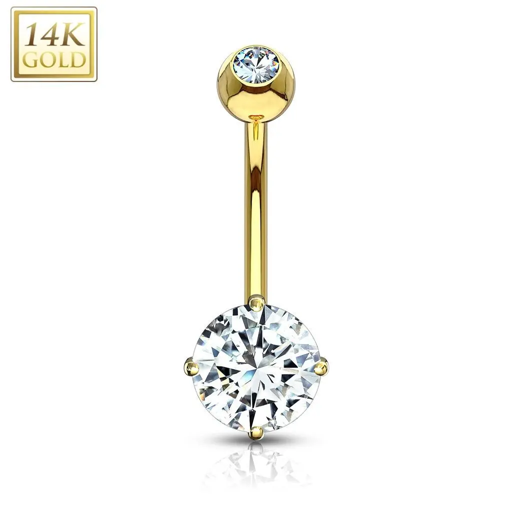 Zlatý piercing do pupíku - čiré zirkony, Au 585/1000 - ZL01082C-YG