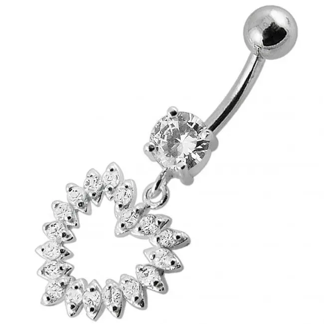 S4U Stříbrný piercing do pupíku - srdce (čirá, 5 mm) - BP01004-C