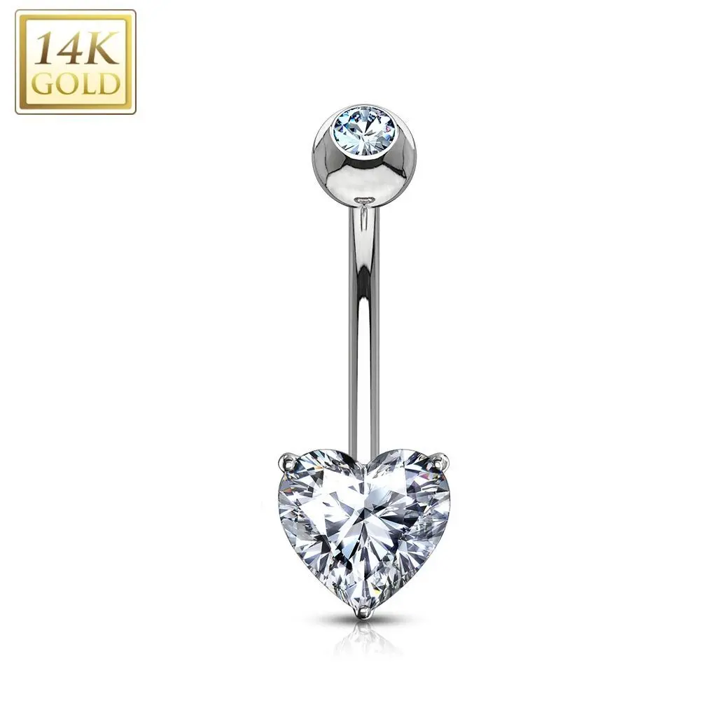 Zlatý piercing do pupíku - srdíčko, Au 585/1000 - ZL01087C-WG