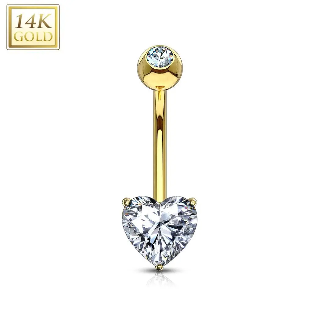 Zlatý piercing do pupíku - srdíčko, Au 585/1000 - ZL01087C-YG
