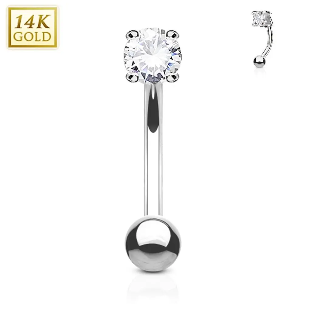 Zlatý piercing do obočí, čirý zirkon, Au 585/1000 - ZL01109C-WG