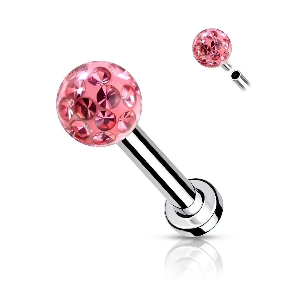 Piercing do brady - labreta/cartilage s kamínky 1,2 x 8 mm (růžová) - LB1089-1208-P