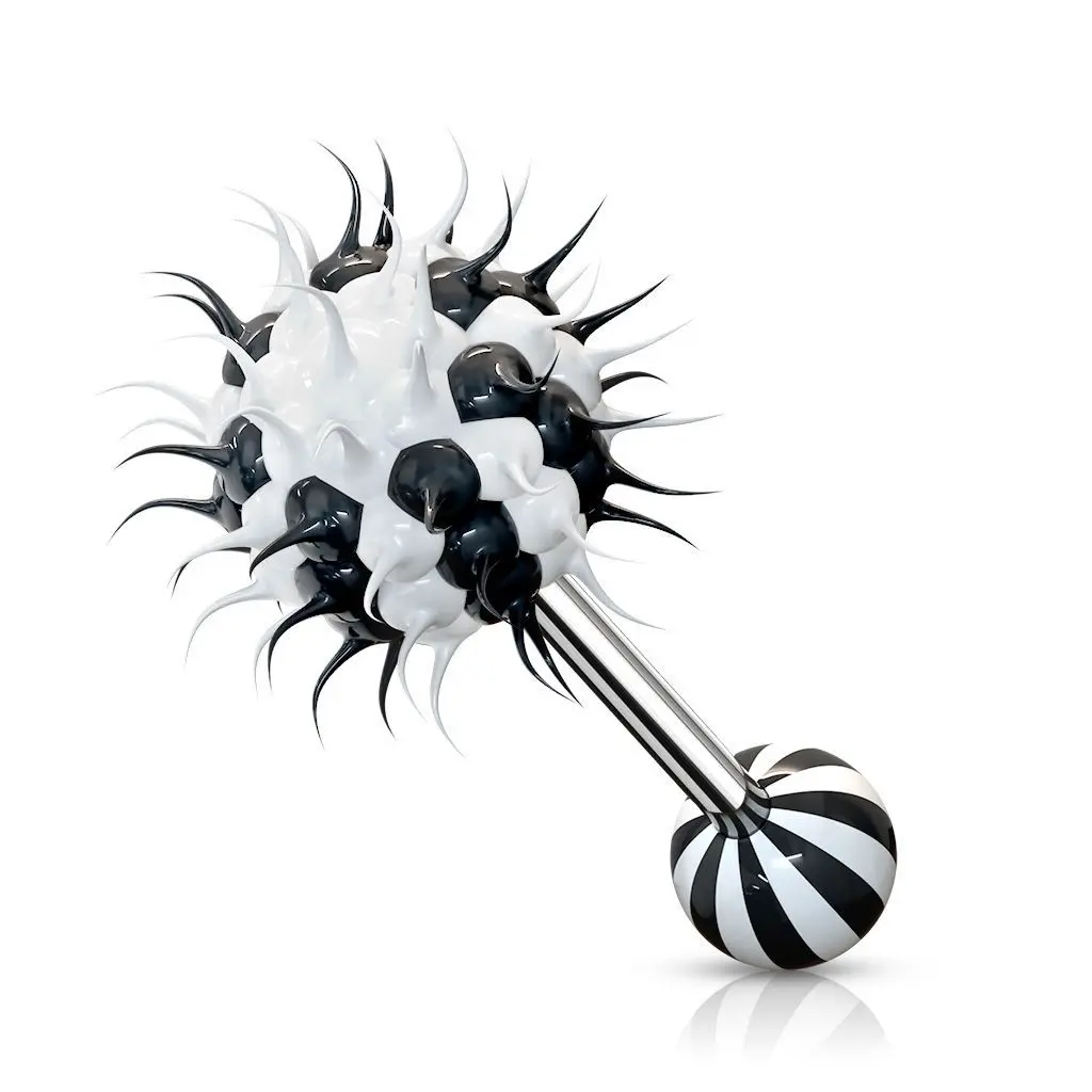 Piercing do jazyka silikonový střapec (černá/bílá) - PJ01196-KW