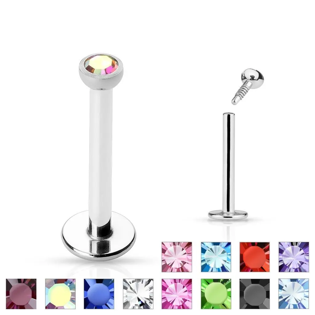 Piercing do brady - labreta, zirkon 2 mm (čirá, 1,2 x 8 mm) - LB1008-1208C