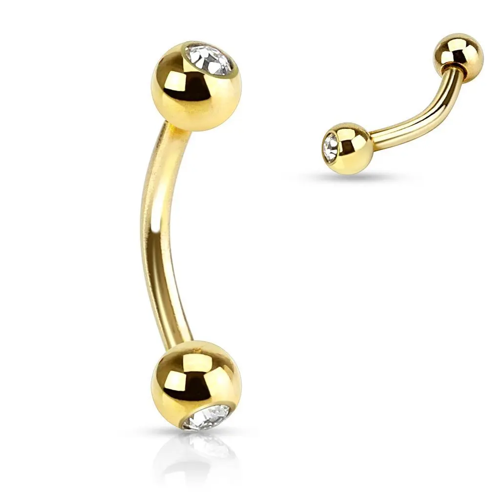 Pozlacený piercing do obočí s kamínky (čirá) - OB01088-C